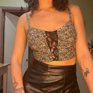 UO pins and needles grey lace floral bustier top